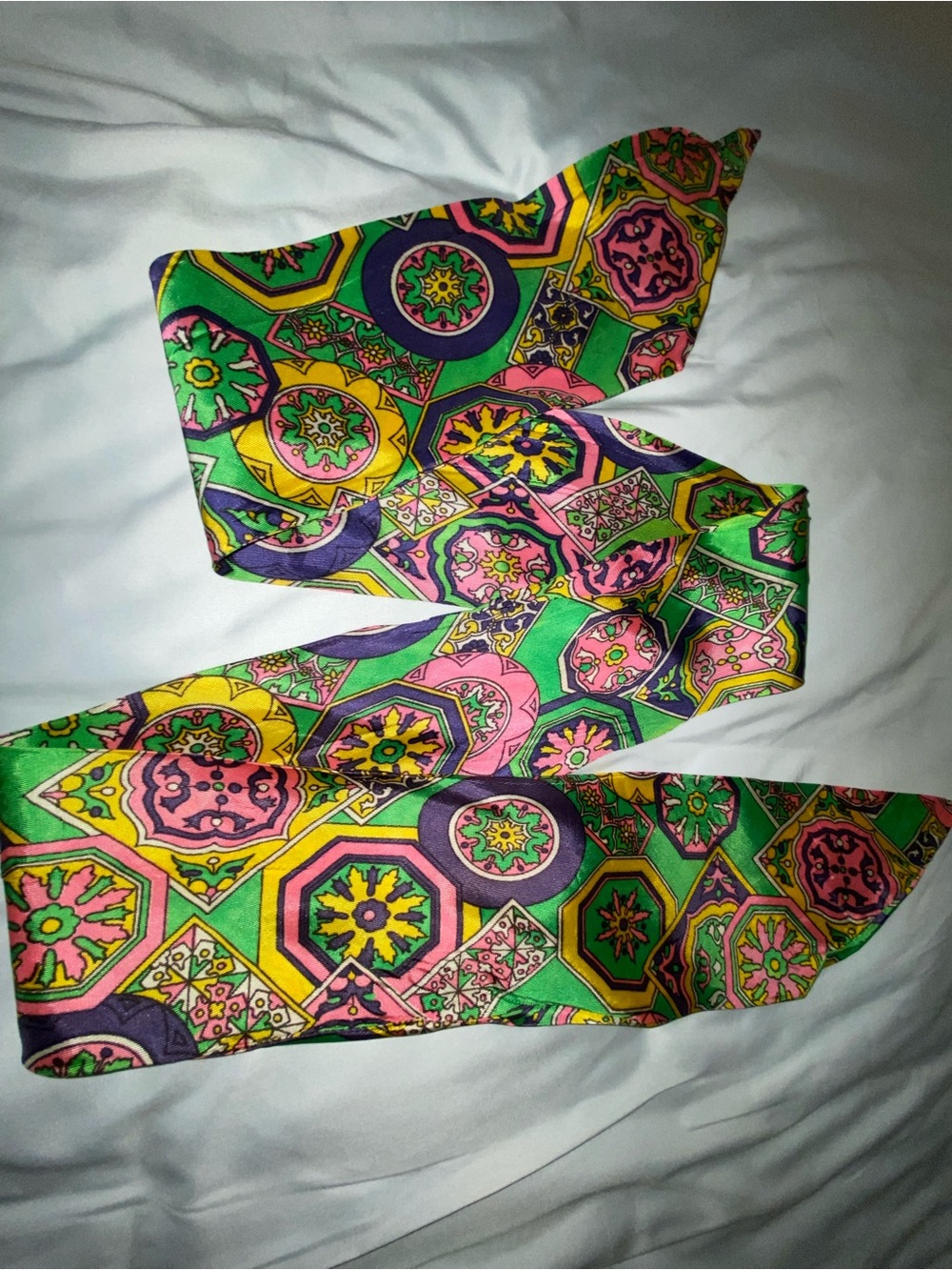Vibrant Geometric  Scarf Tie - Green Pink Yellow